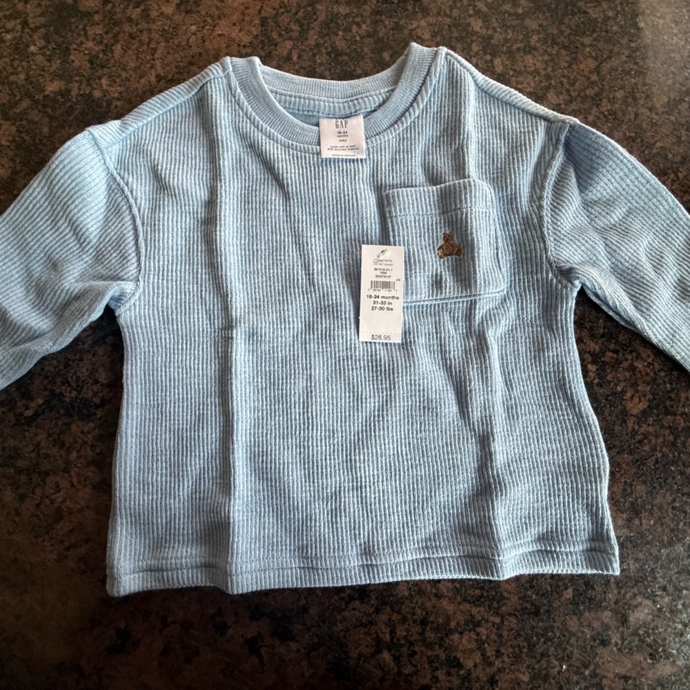 Gap Blue Kids Long-Sleeve Ribbed Pocket Top